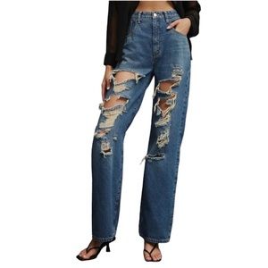NWT Pilcro Anthropologie Joey High Rise Distressed Straight Leg Denim SZ 27